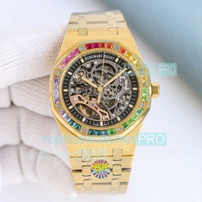 GRF Super Clone AP Royal Oak Frost Gold Rainbow Cal.3132 Skeleton Yellow Gold Watch 